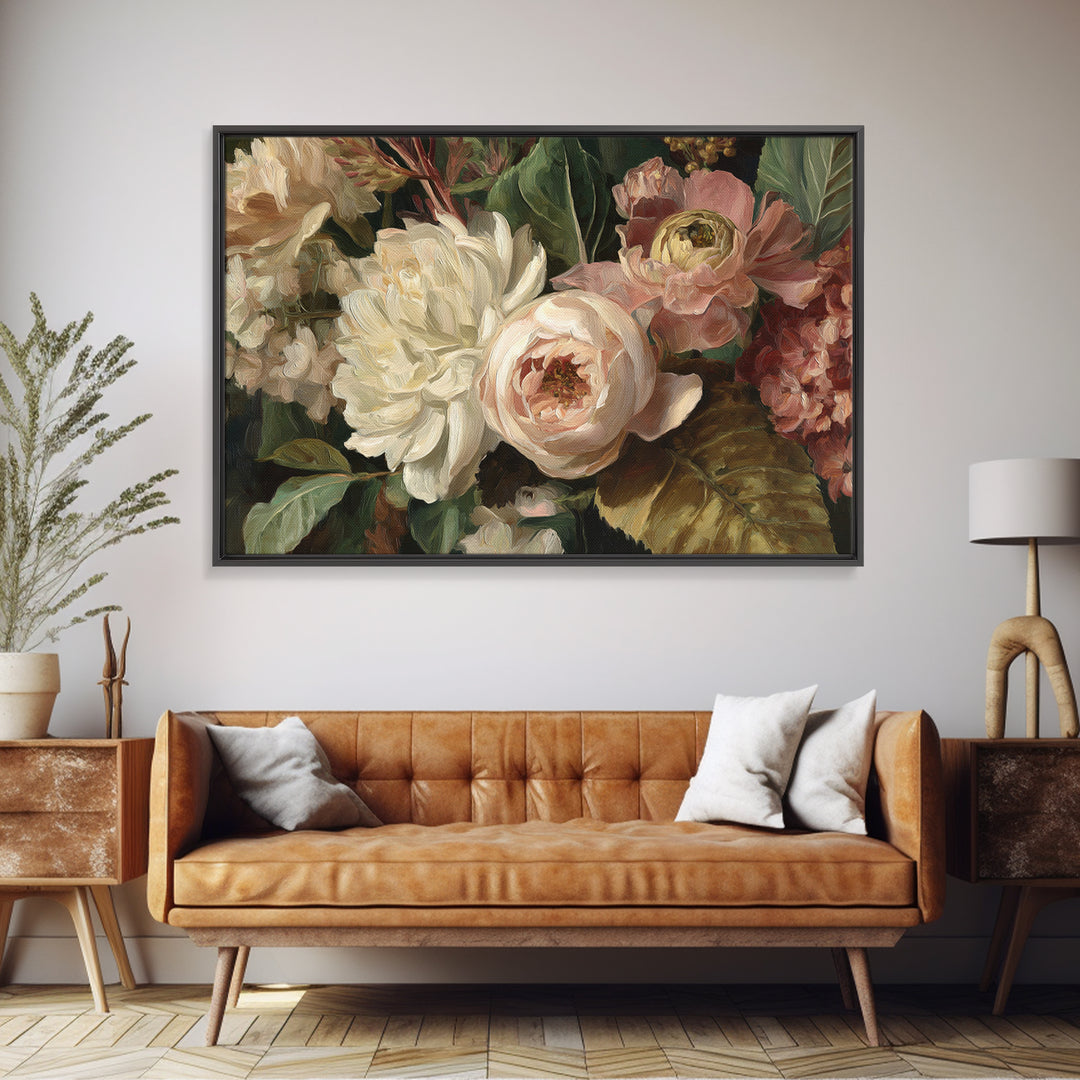 Large Expressive Floral Bouquet Framed Canvas Print, Above Sofa Art, Canvas Wall Art, Living Room Decor, Oil Painting, ASA-3x2-10