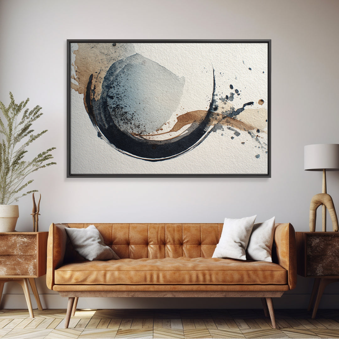 Minimal Black Ink Composition Canvas Print, Above Sofa Art, Mid Century Modern, Living Room Decor, Fine Art, Statement, ASA-3x2-12
