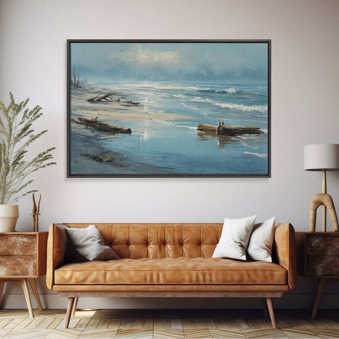 Moody Seascape at Twilight Canvas Print, Above Sofa Art, Large Wall Art, Living Room Decor, Watercolor Art, Statement, ASA-3x2-16