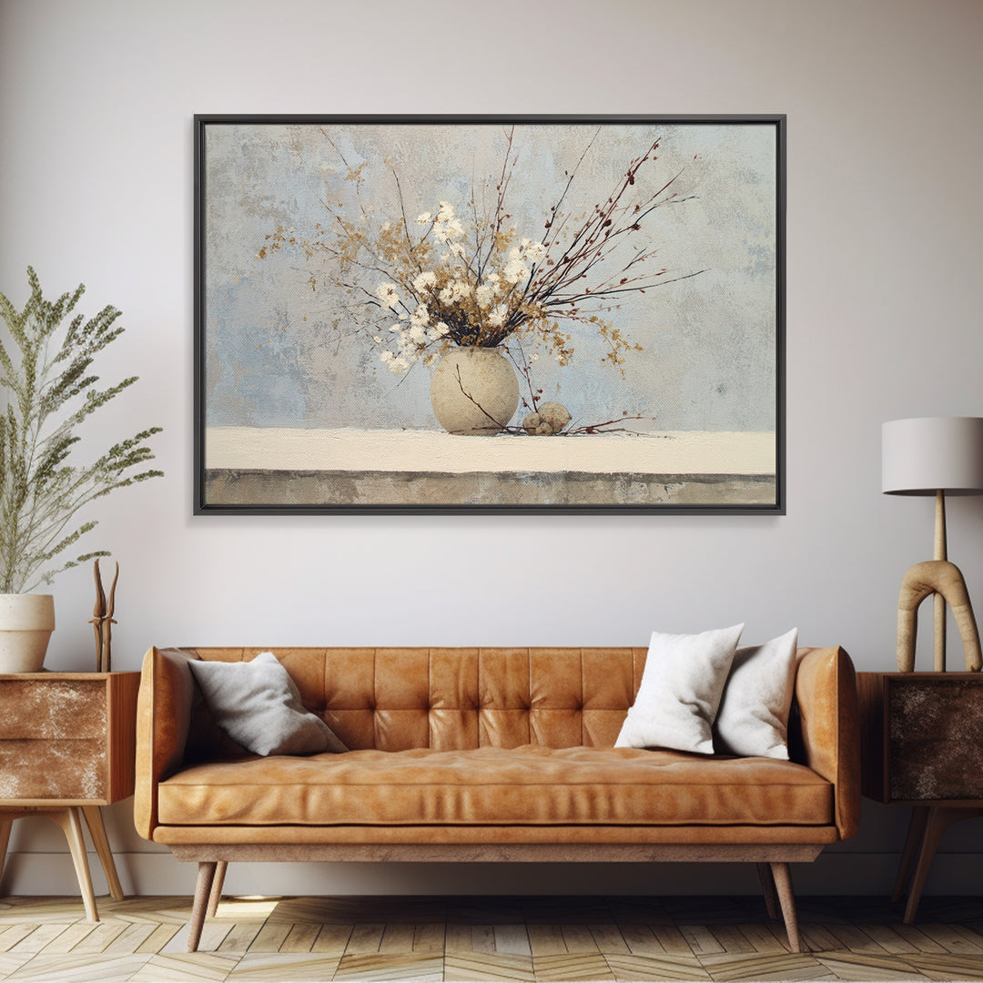 Large Neutral Still Life Framed Canvas Print, Above Sofa Art, Printable Wall Art, Living Room Decor, Watercolor Art, Statement, ASA-3x2-18
