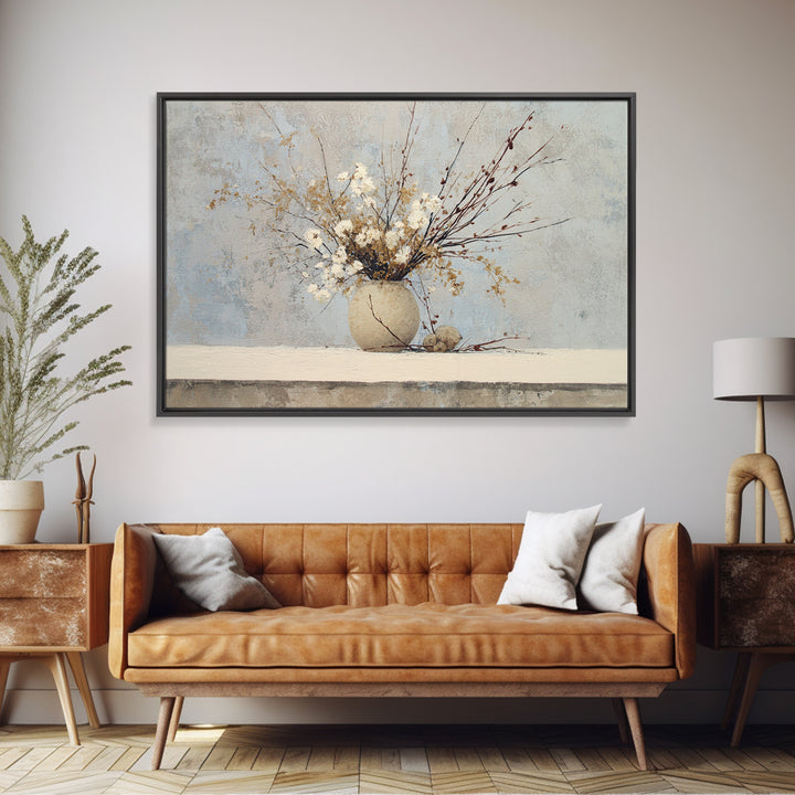 Large Neutral Still Life Framed Canvas Print, Above Sofa Art, Printable Wall Art, Living Room Decor, Watercolor Art, Statement, ASA-3x2-18