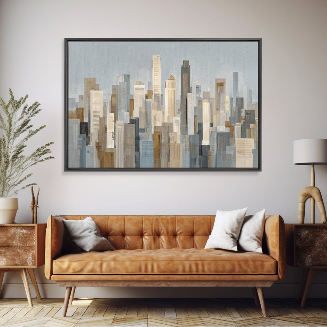 Quiet City Skyline Reduced to Elegant Shapes Canvas Print, Above Sofa Art, Minimalist Decor, Living Room Decor, Statement, ASA-3x2-2