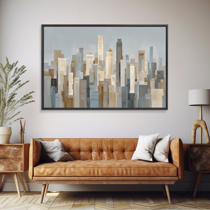 Quiet City Skyline Reduced to Elegant Shapes Canvas Print, Above Sofa Art, Minimalist Decor, Living Room Decor, Statement, ASA-3x2-2