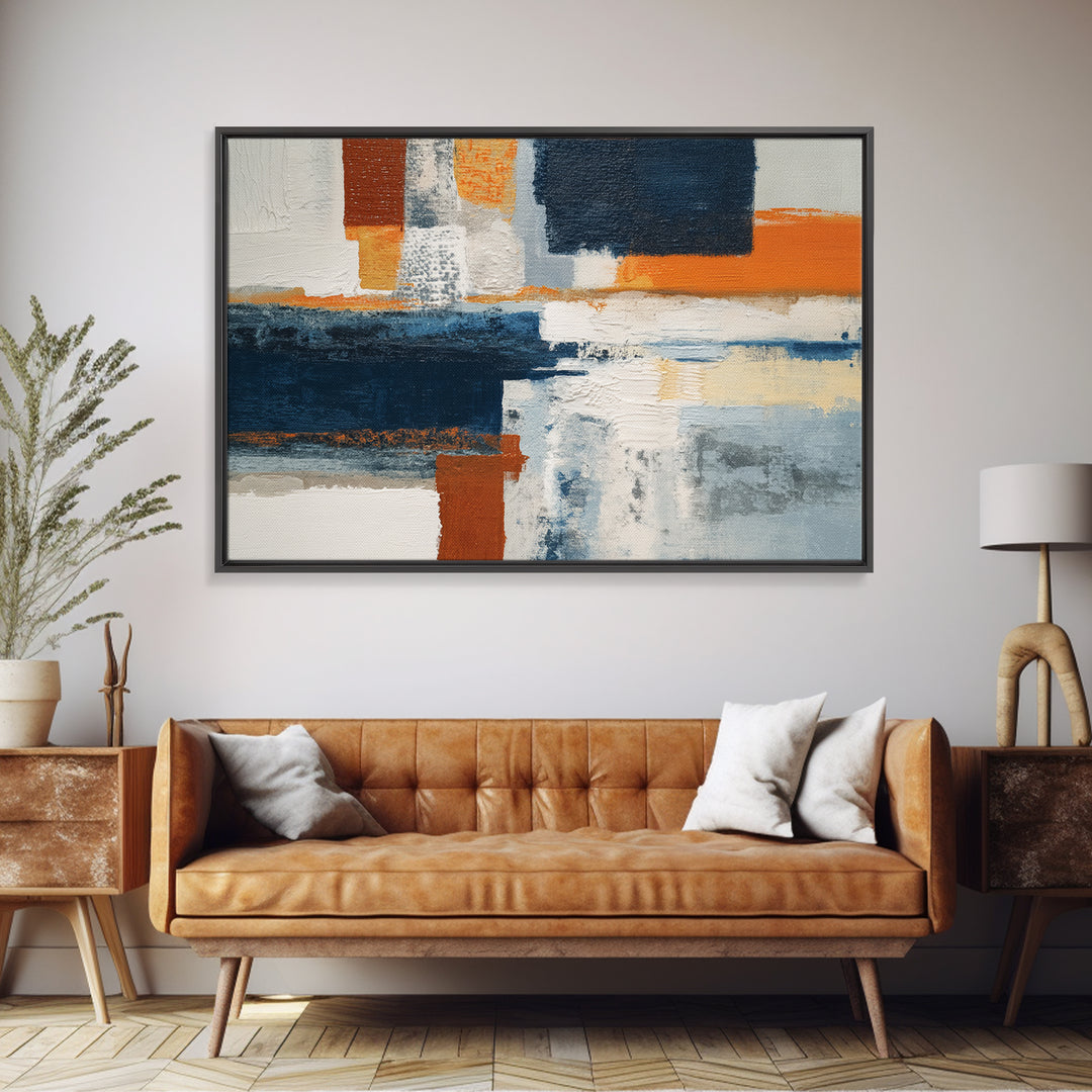 Bold Navy and Ivory Abstract Brushwork Canvas Print, Above Sofa Art, Mid Century Modern, Living Room Decor, Abstract Art, ASA-3x2-22