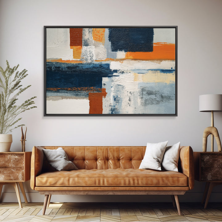 Bold Navy and Ivory Abstract Brushwork Canvas Print, Above Sofa Art, Mid Century Modern, Living Room Decor, Abstract Art, ASA-3x2-22