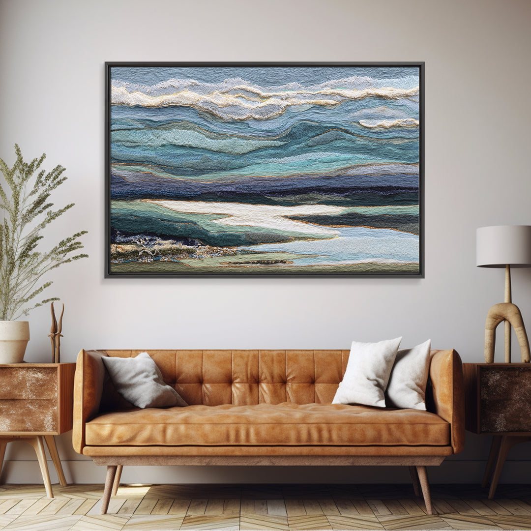 Abstract River Bends Framed Canvas Print, Above Sofa Art, Farmhouse Decor, Living Room Decor, Statement 527, Piece Wall Art, ASA-3x2-27