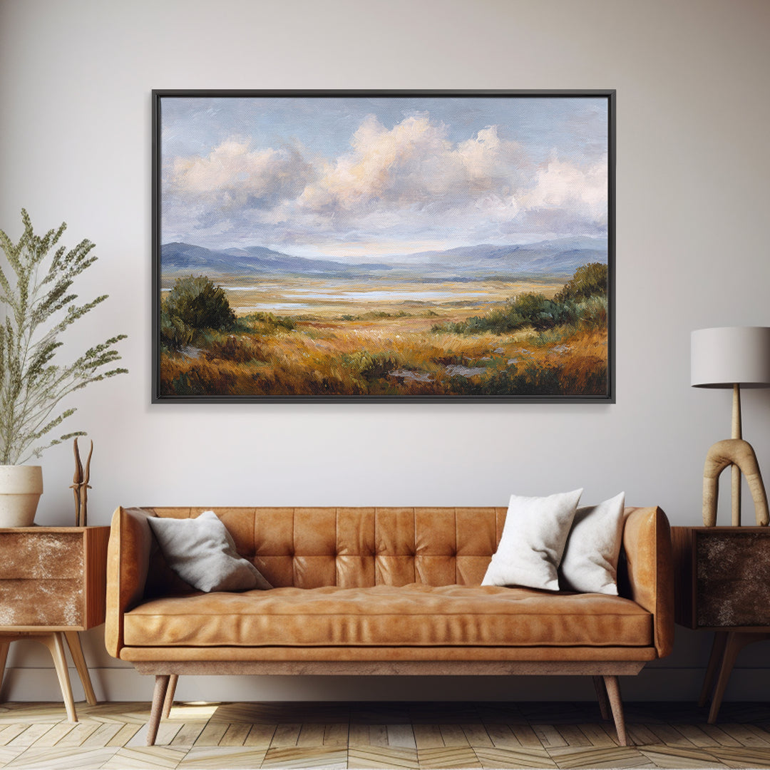 Dramatic Cloudscape over a Distant Valley Canvas Print, Above Sofa Art, Horizontal Wall Art, Living Room Decor, Statement, ASA-3x2-33