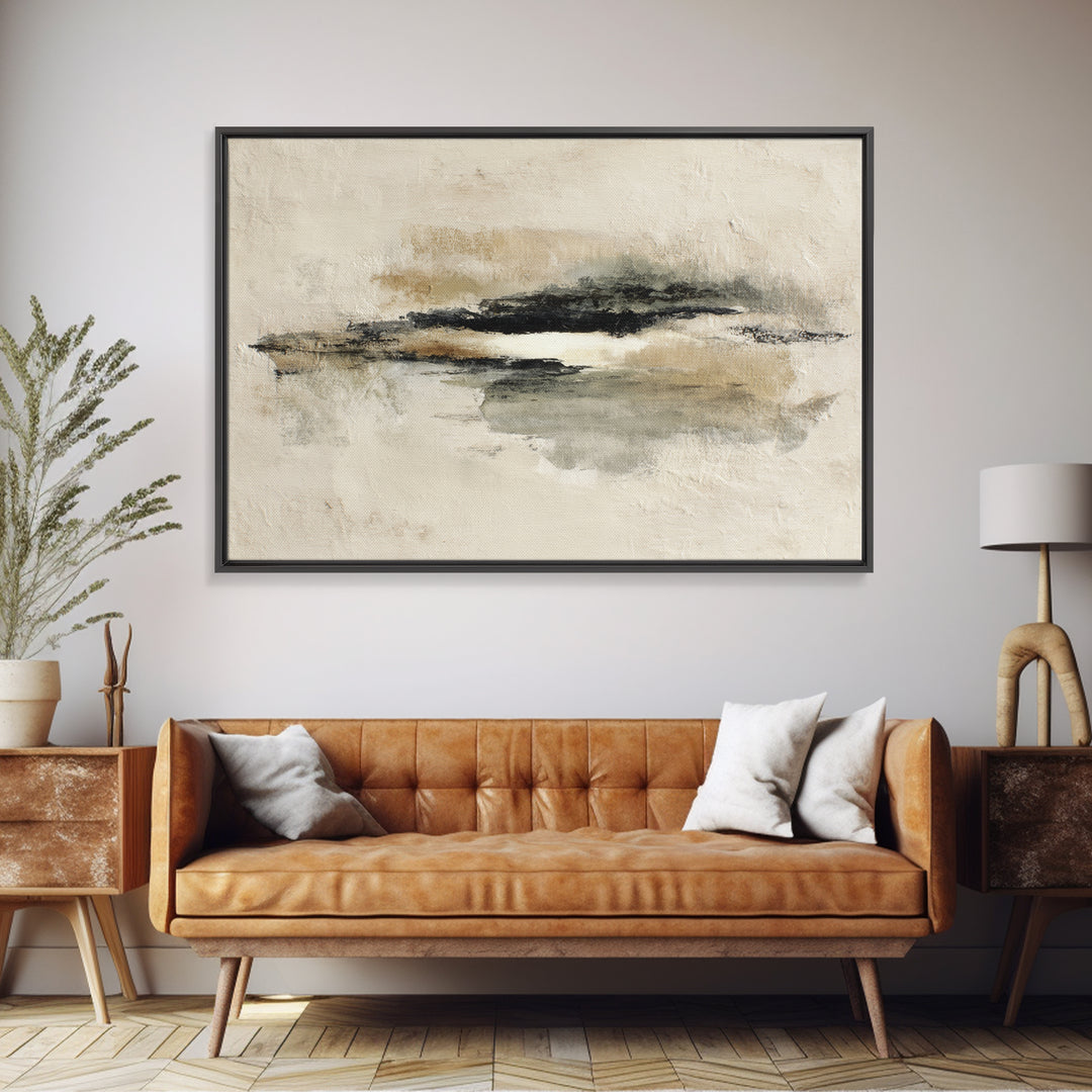 Minimal Black Ink Composition Framed Canvas Print, Above Sofa Art, Living Room Decor, Fine Art, Statement 536, Set of Prints, ASA-3x2-36