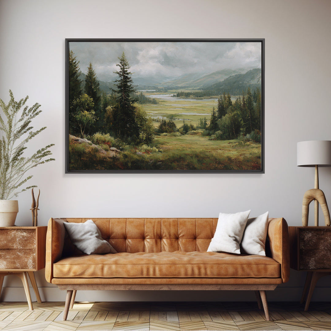 Wide Olive and Beige Meadow Panorama Canvas Print, Above Sofa Art, Textured Wall Art, Living Room Decor, Fine Art, Statement, ASA-3x2-38