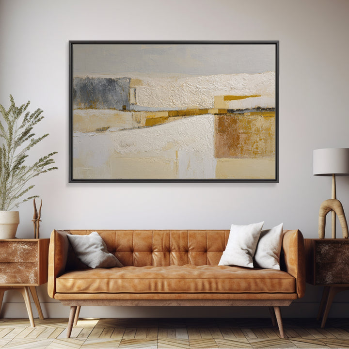 Luxury Monochrome Stone Composition Framed Canvas Print, Above Sofa Art, Minimalist Wall Art, Living Room Decor, Oil Painting, ASA-3x2-47