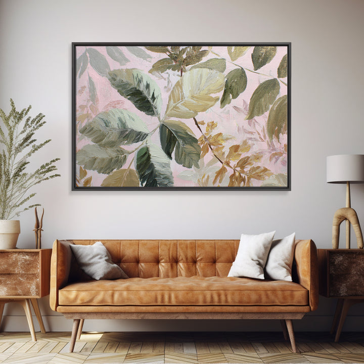 Large Botanical Leaves Canvas Print, Above Sofa Art, Set of 3 Wall Art, Living Room Decor, Oil Painting, Statement, ASA-3x2-49