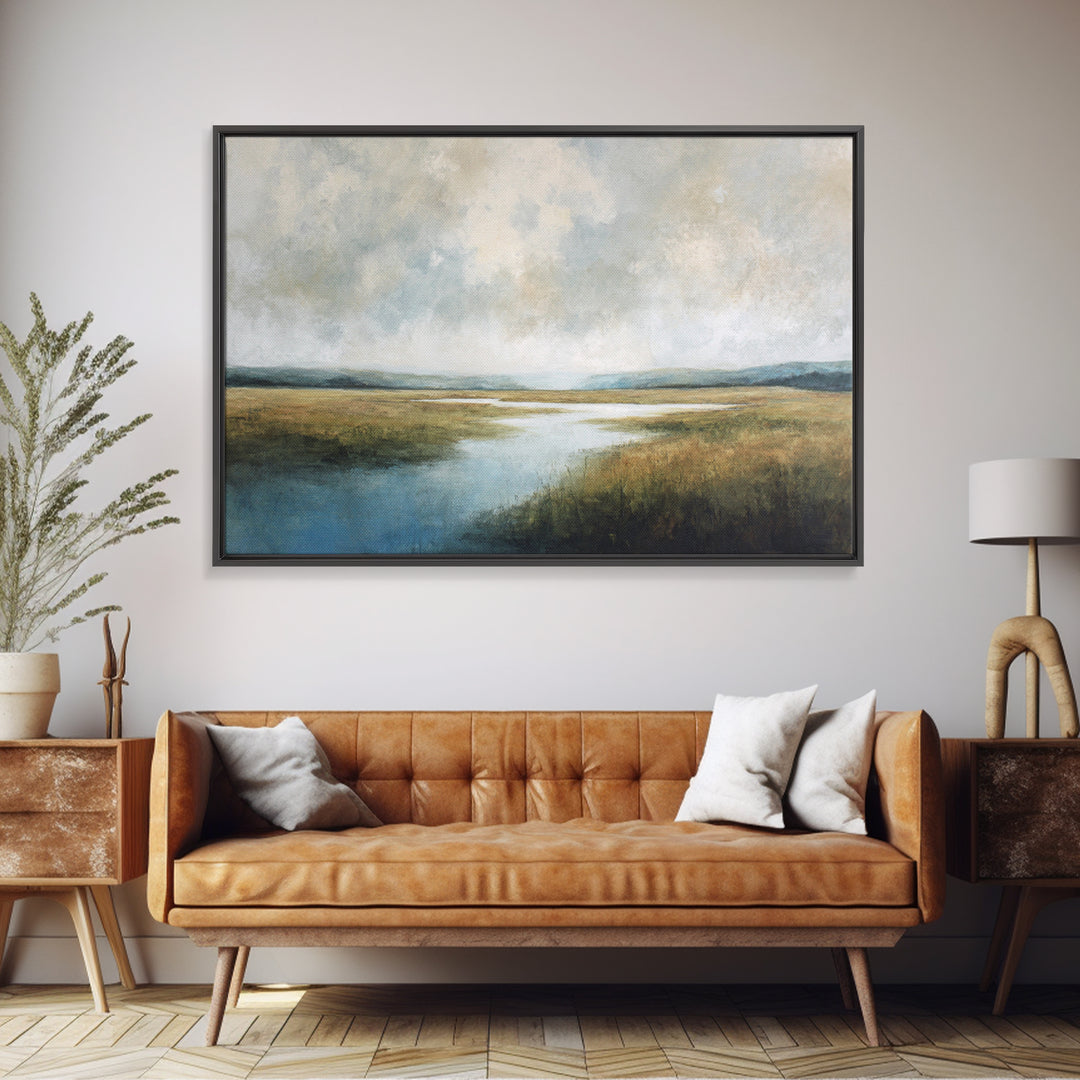 Oversized Abstract Landscape Framed Canvas Print, Above Sofa Art, Boho Wall Art, Living Room Decor, Oil Painting, Statement, ASA-3x2-5