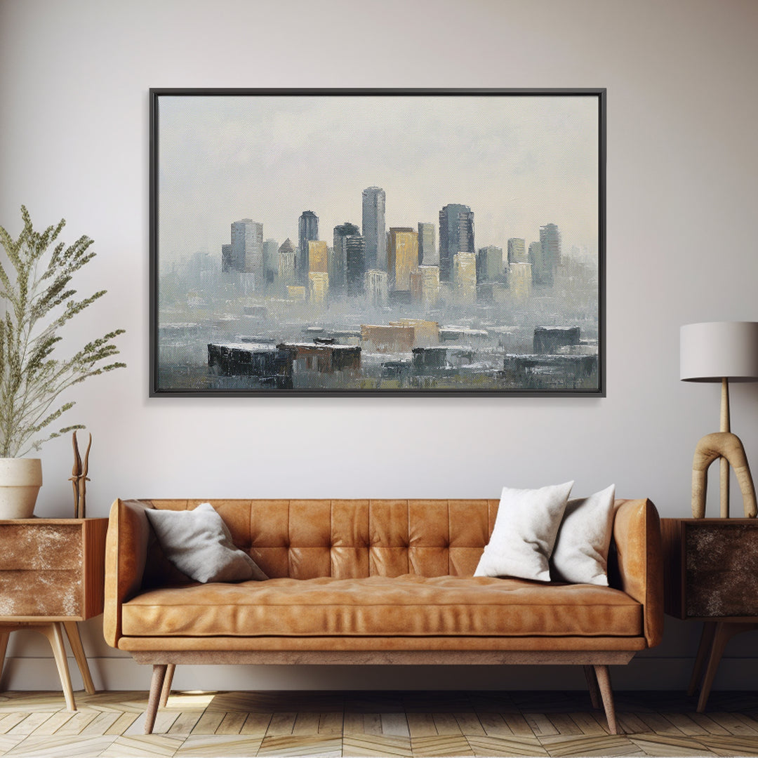 Quiet City Skyline Reduced to Elegant Shapes Canvas Print, Above Sofa Art, Abstract Wall Art, Living Room Decor, Statement, ASA-3x2-50