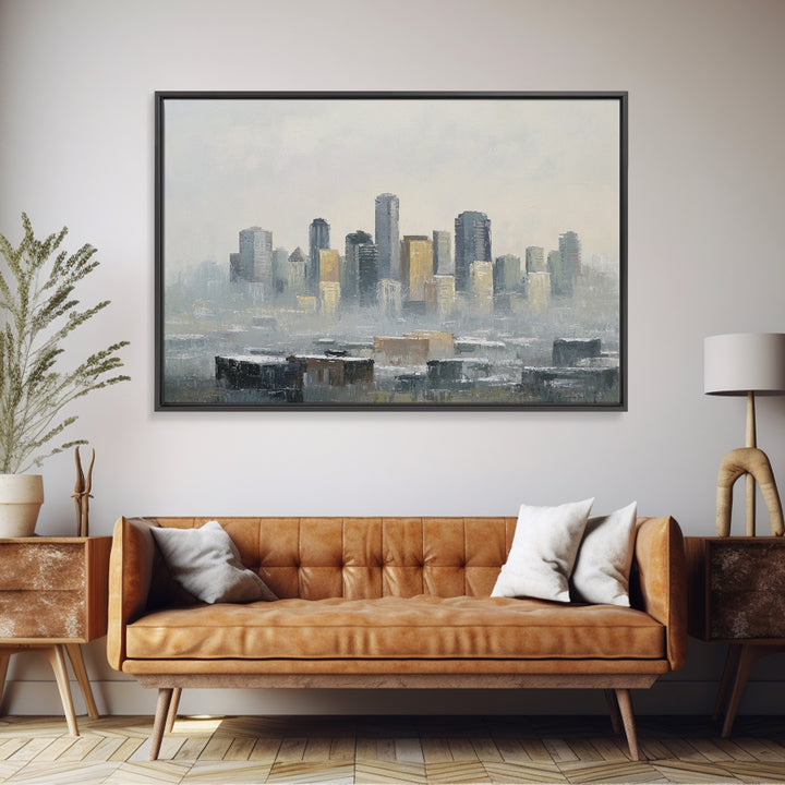 Quiet City Skyline Reduced to Elegant Shapes Canvas Print, Above Sofa Art, Abstract Wall Art, Living Room Decor, Statement, ASA-3x2-50