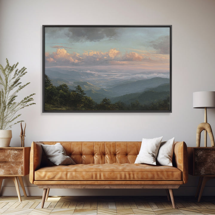 Dramatic Cloudscape over a Distant Valley Canvas Print, Above Sofa Art, Horizontal Wall Art, Living Room Decor, Statement, ASA-3x2-57