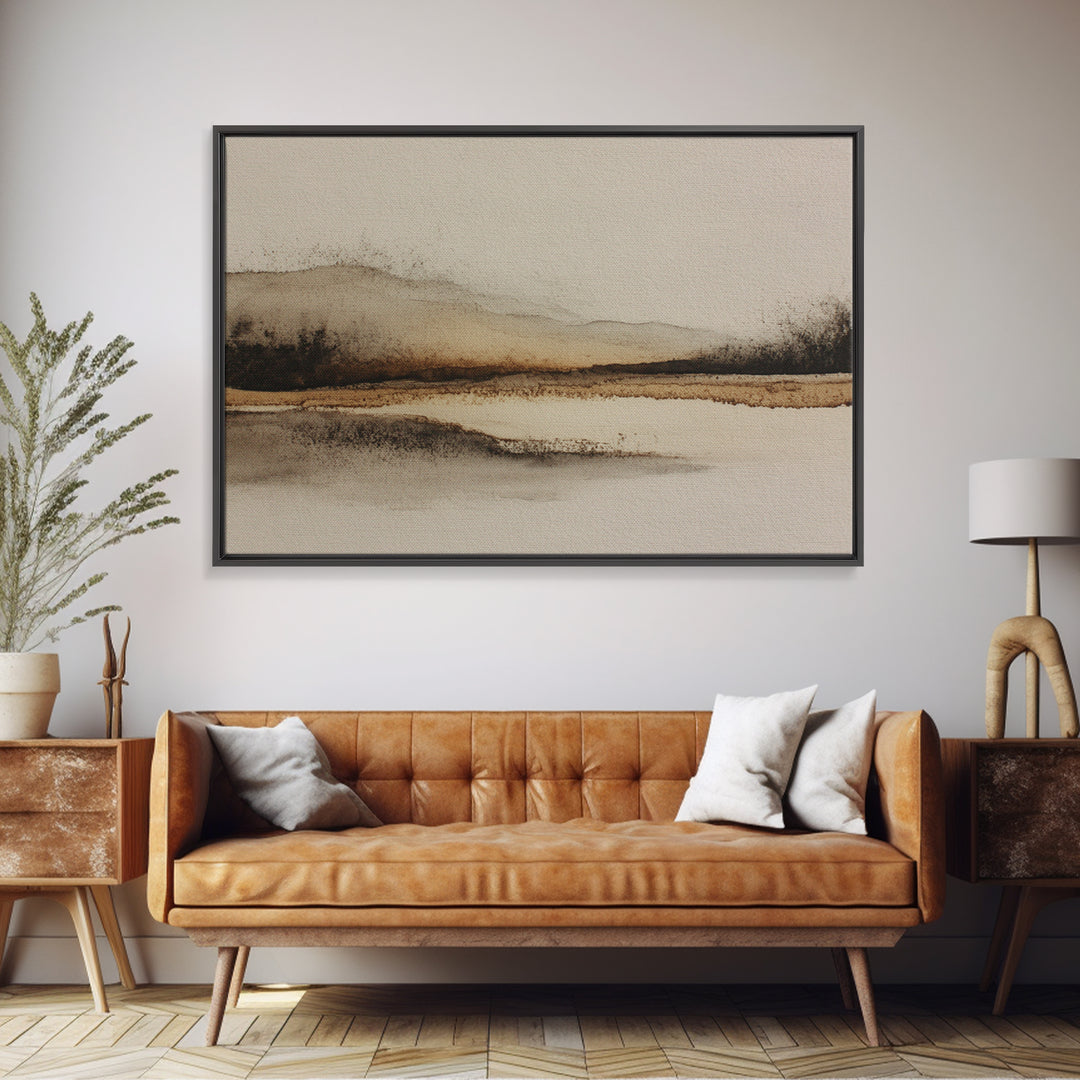 Minimal Black Ink Composition Framed Canvas Print, Above Sofa Art, 3 Piece Wall Art, Living Room Decor, Fine Art, Statement, ASA-3x2-60