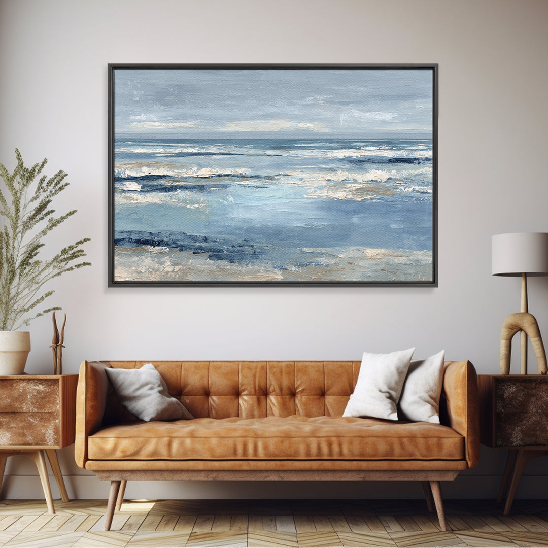 Moody Seascape at Twilight Framed Canvas Print, Above Sofa Art, Set of 3 Prints, Living Room Decor, Abstract Art, Statement, ASA-3x2-64
