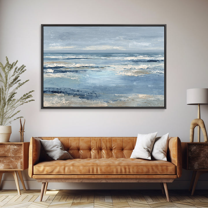 Moody Seascape at Twilight Framed Canvas Print, Above Sofa Art, Set of 3 Prints, Living Room Decor, Abstract Art, Statement, ASA-3x2-64