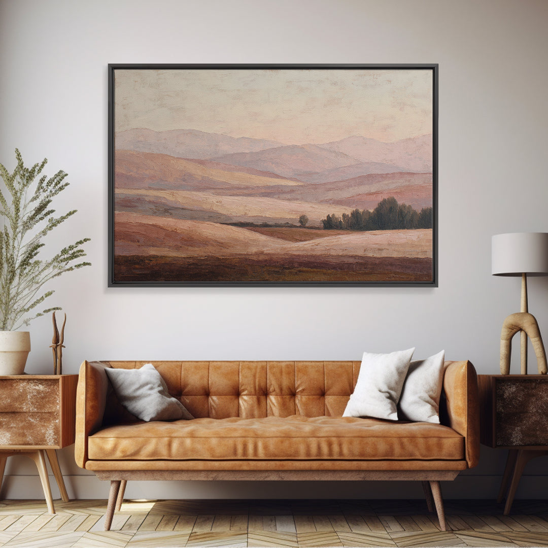 Sunlit Rolling Hills Framed Canvas Print, Above Sofa Art, Watercolor Painting, Living Room Decor, Fine Art, Statement, ASA-3x2-69
