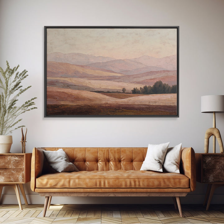 Sunlit Rolling Hills Framed Canvas Print, Above Sofa Art, Watercolor Painting, Living Room Decor, Fine Art, Statement, ASA-3x2-69