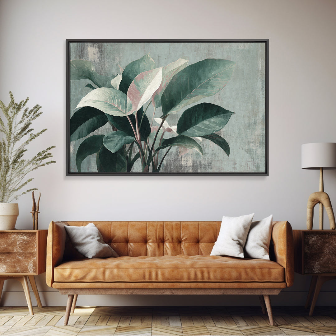 Large Botanical Leaves Canvas Print, Above Sofa Art, Set of 3 Wall Art, Living Room Decor, Oil Painting, Statement, ASA-3x2-73