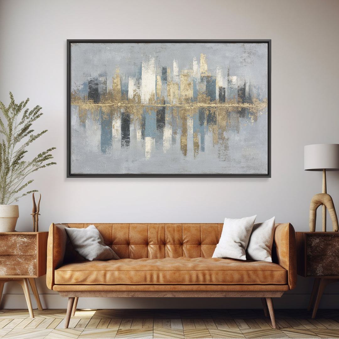 Quiet City Skyline Reduced to Elegant Shapes Canvas Print, Above Sofa Art, Abstract Wall Art, Living Room Decor, Statement, ASA-3x2-74