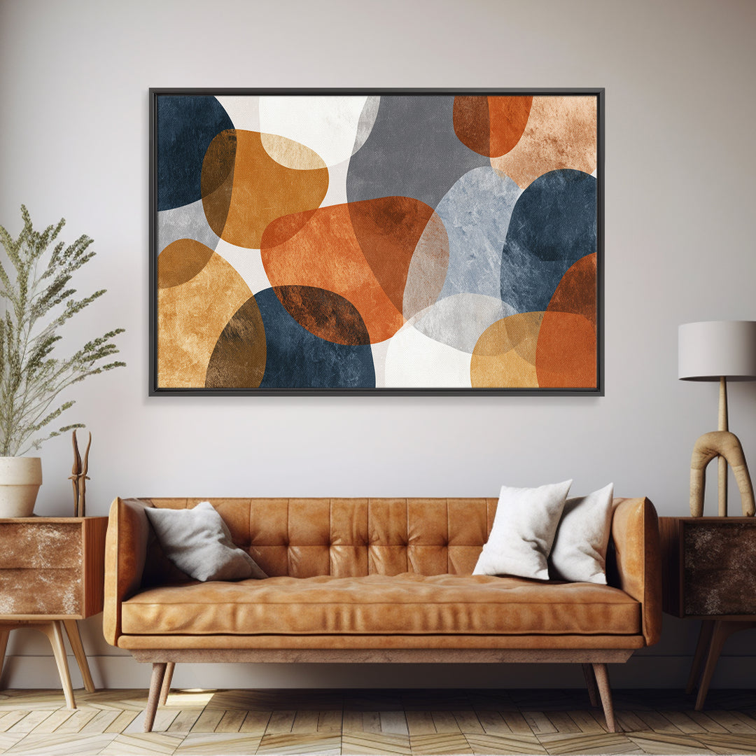Bold Mid Century Geometric Forms Framed Canvas Print, Above Sofa Art, Printable Wall Art, Living Room Decor, Statement, ASA-3x2-8