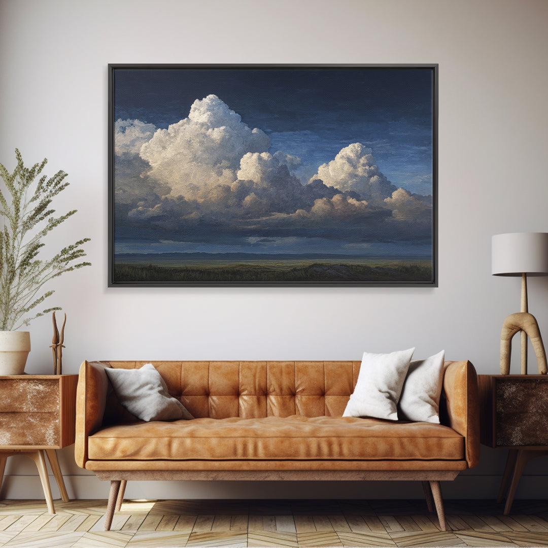 Dramatic Cloudscape over a Distant Valley Canvas Print, Above Sofa Art, Living Room Wall Art, Living Room Decor, Statement, ASA-3x2-81
