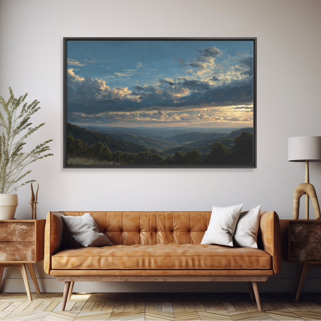 Dramatic Cloudscape over a Distant Valley Canvas Print, Above Sofa Art, Textured Wall Art, Living Room Decor, Statement, ASA-3x2-9