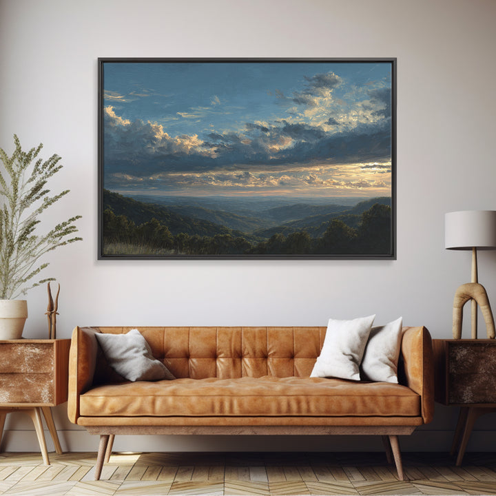 Dramatic Cloudscape over a Distant Valley Canvas Print, Above Sofa Art, Textured Wall Art, Living Room Decor, Statement, ASA-3x2-9