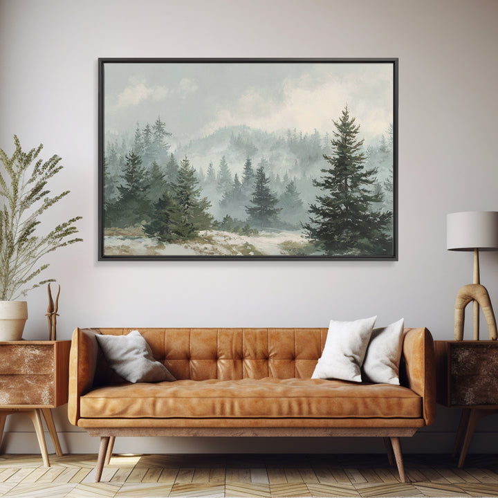 Modern Scandinavian Forest Framed Canvas Print, Above Sofa Art, Fine Art Print, Living Room Decor, Fine Art, Statement, ASA-3x2-91