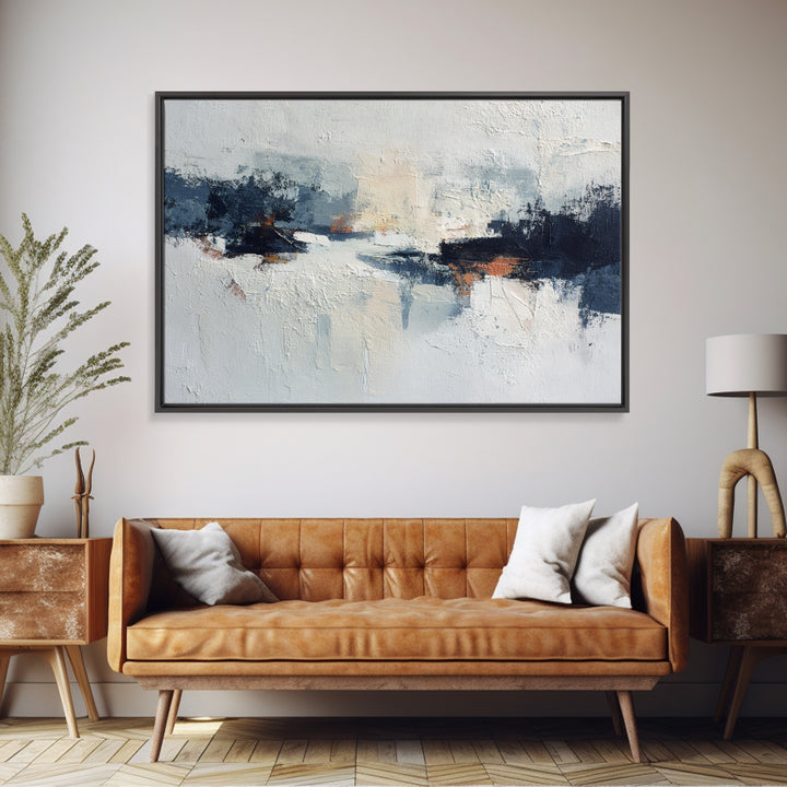 Bold Navy and Ivory Abstract Brushwork Canvas Print, Above Sofa Art, Wall Art Print, Living Room Decor, Fine Art, Statement, ASA-3x2-94