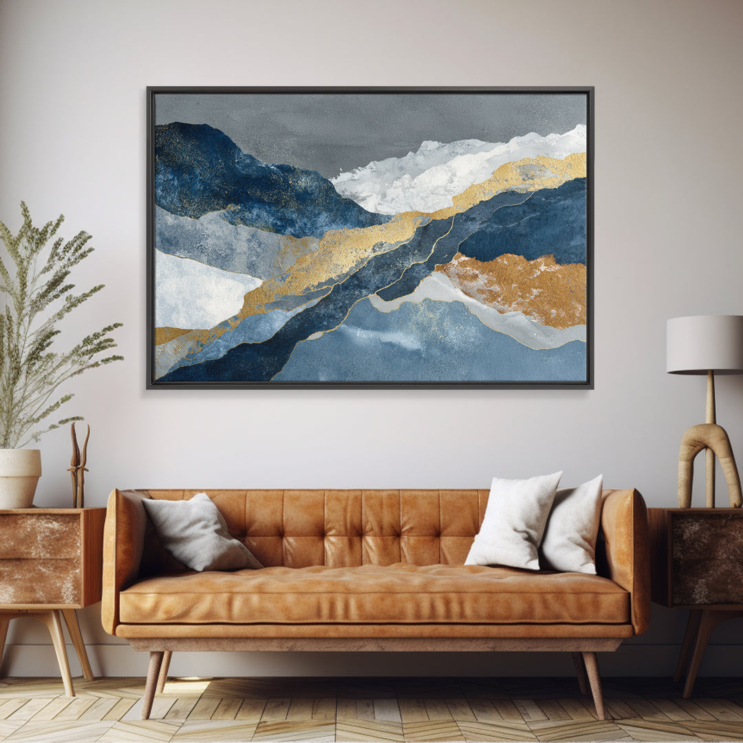 Luxury Monochrome Stone Composition Framed Canvas Print, Above Sofa Art, Botanical Wall Art, Living Room Decor, Statement, ASA-3x2-95