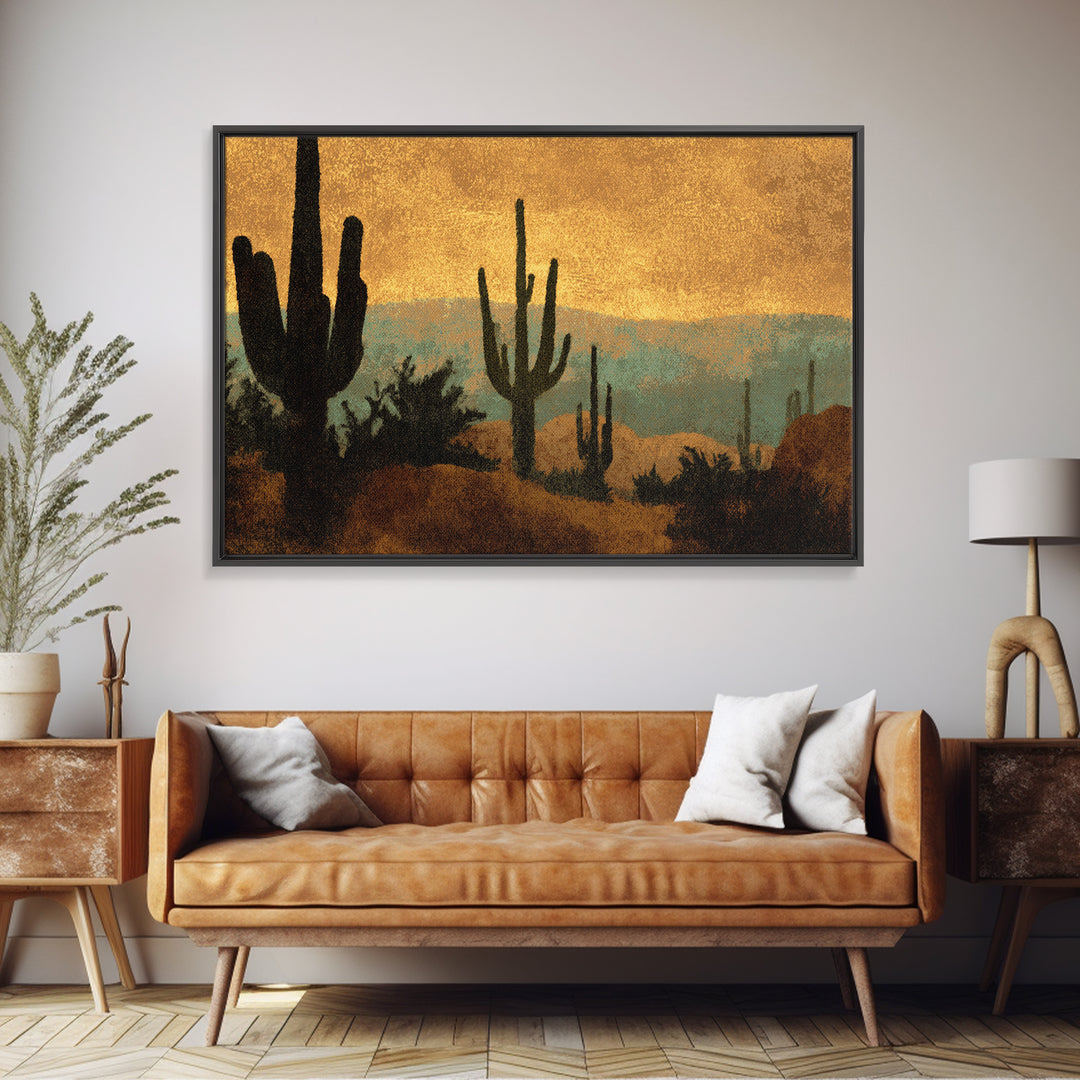 Desert Mesa Panorama Framed Canvas Print, Above Sofa Art, Minimalist Wall Art, Living Room Decor, Fine Art, Statement, ASA-3x2-96