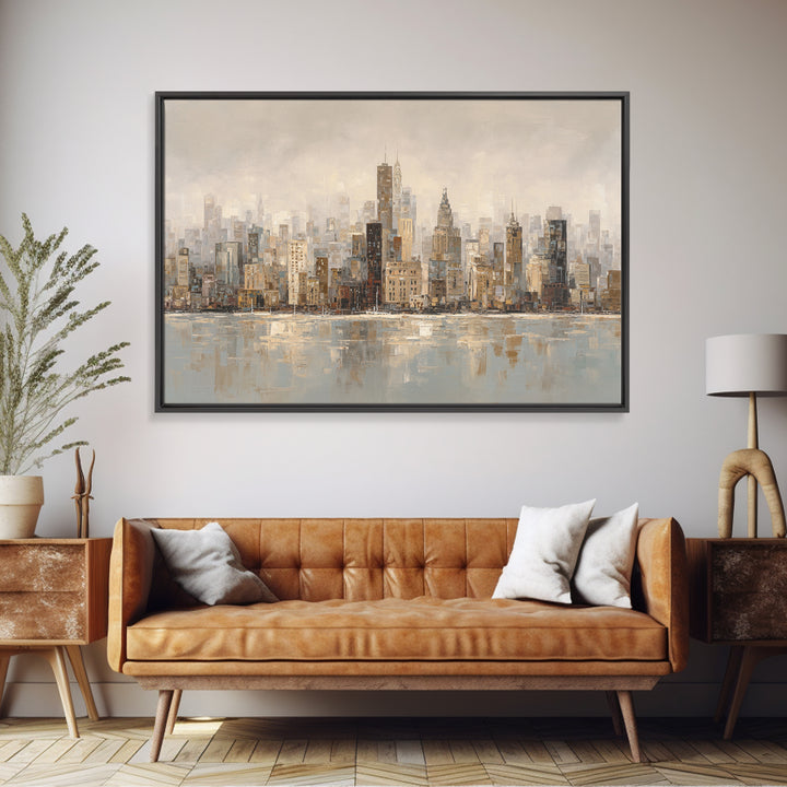Quiet City Skyline Reduced to Elegant Shapes Canvas Print, Above Sofa Art, Watercolor Painting, Living Room Decor, Statement, ASA-3x2-98