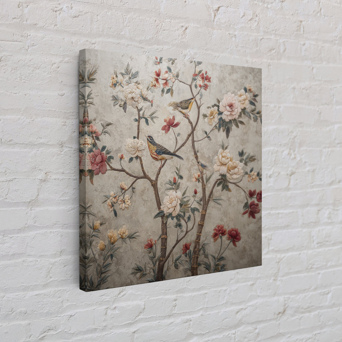 Fan Shaped Composition of Blossoms and Birds Canvas Print, Asian Inspired Art, Japanese Art Print, Living Room Decor, Harmony, ASI-1x1-17