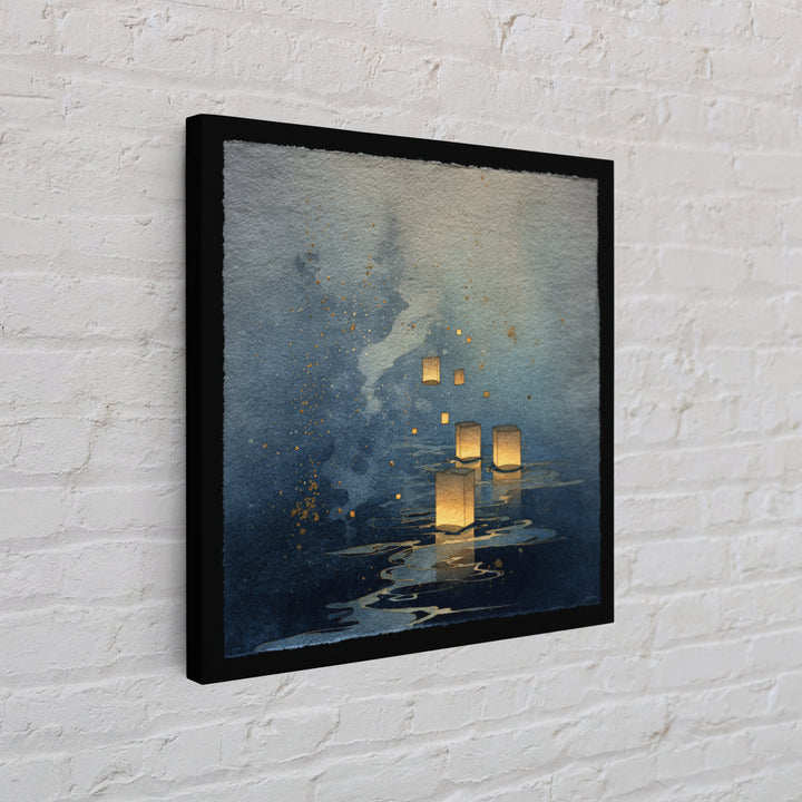 Floating Lanterns over Dark Water with Gentle Canvas Print, Asian Inspired Art, Bedroom Wall Decor, Living Room Decor, Harmony, ASI-1x1-19