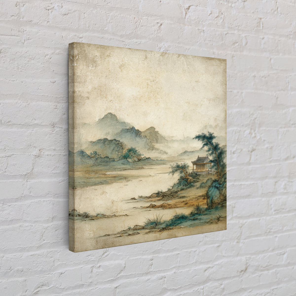 Chinese Mountain Scroll Landscape Framed Canvas Print, Asian Inspired Art, Gallery Decor, Living Room Decor, Fine Art, Harmony, ASI-1x1-32