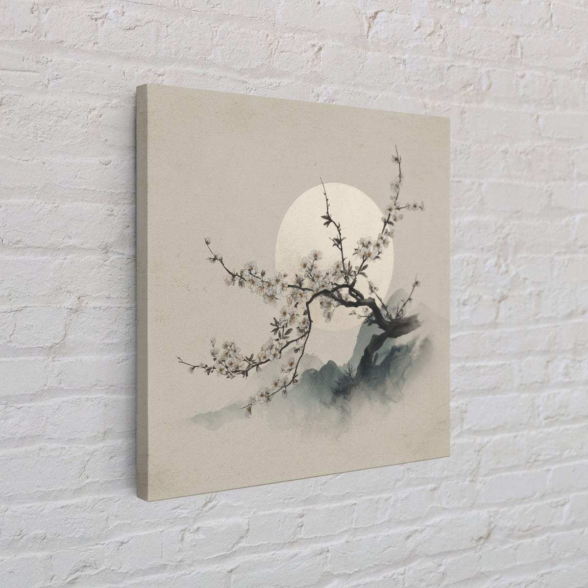 Plum Blossom Branch Painted Canvas Print, Asian Inspired Art, Neutral Wall Art, Living Room Decor, Fine Art, Harmony, ASI-1x1-60