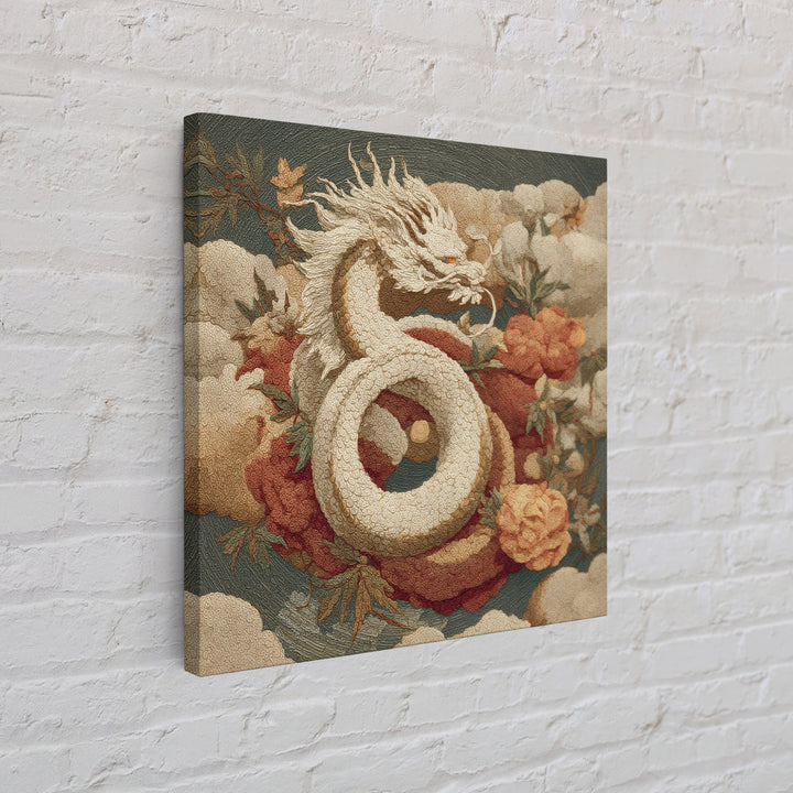 Dragon Curling Through Clouds Framed Canvas Print, Asian Inspired Art, Asian Wall Art, Living Room Decor, Oil Painting, Harmony, ASI-1x1-61