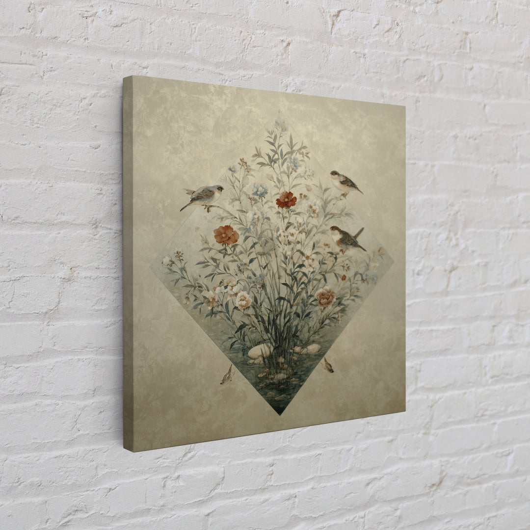 Fan Shaped Composition of Blossoms and Birds Canvas Print, Asian Inspired Art, Gallery Decor, Living Room Decor, Harmony, ASI-1x1-65
