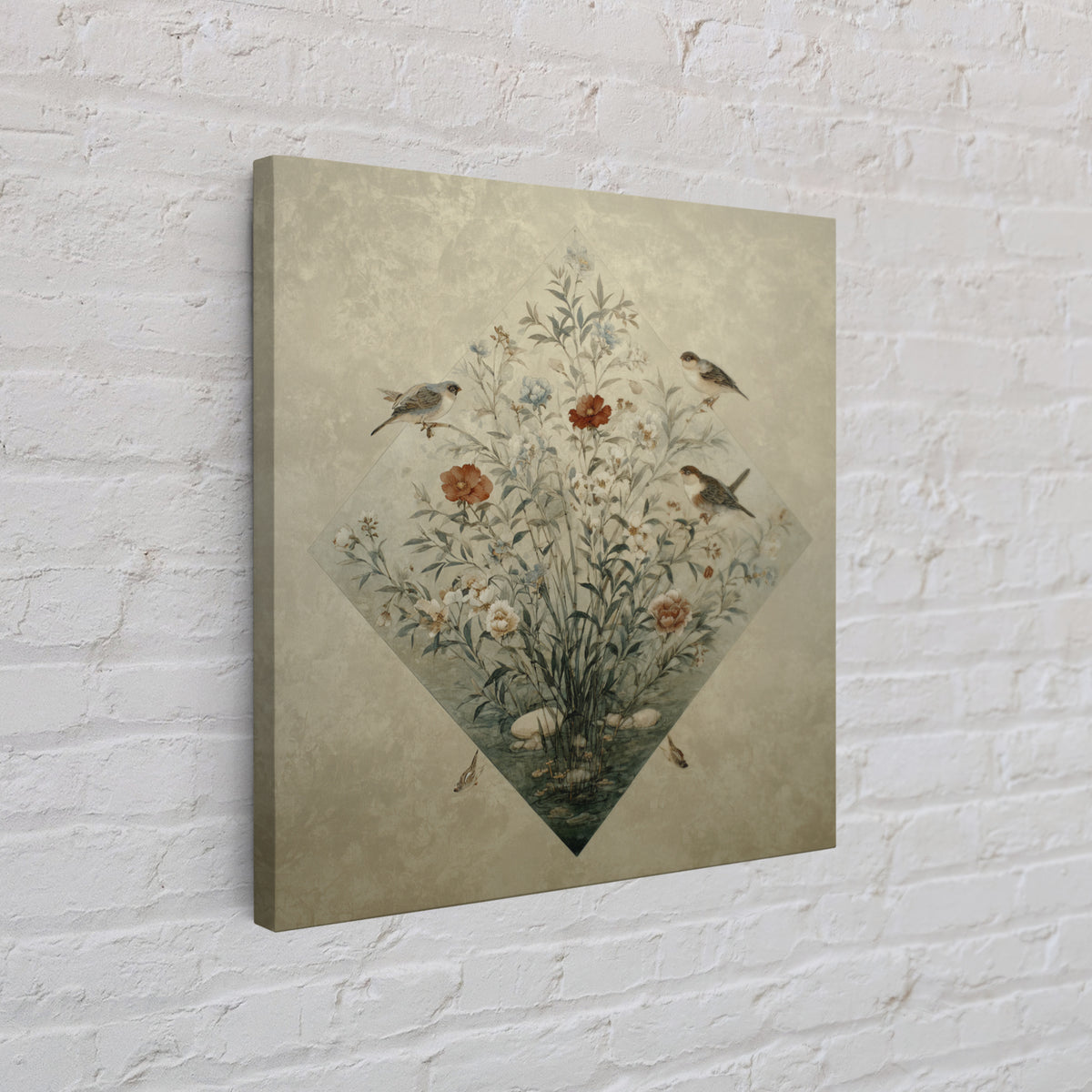 Fan Shaped Composition of Blossoms and Birds Canvas Print, Asian Inspired Art, Gallery Decor, Living Room Decor, Harmony, ASI-1x1-65