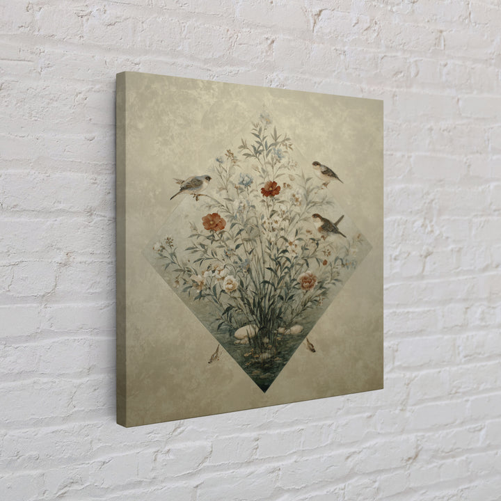 Fan Shaped Composition of Blossoms and Birds Canvas Print, Asian Inspired Art, Gallery Decor, Living Room Decor, Harmony, ASI-1x1-65