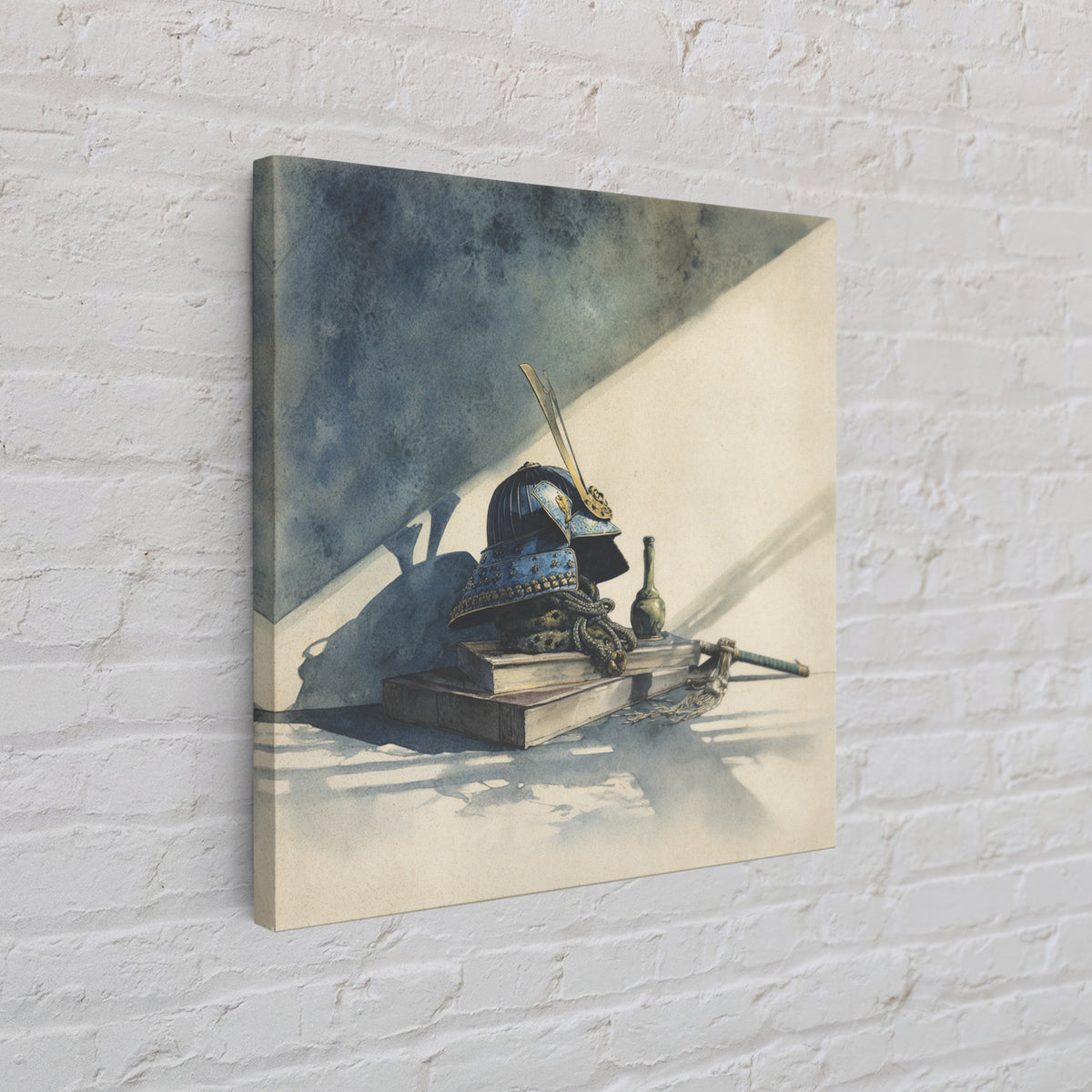 Samurai Helmet Still Life Framed Canvas Print, Asian Inspired Art, Japanese Wall Art, Living Room Decor, Fine Art, Harmony, ASI-1x1-7