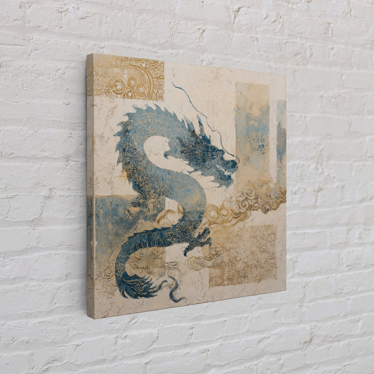 Dragon Curling Through Clouds Canvas Print, Asian Inspired Art, Boho Decor, Living Room Decor, Fine Art, Harmony, Digital Art, ASI-1x1-85