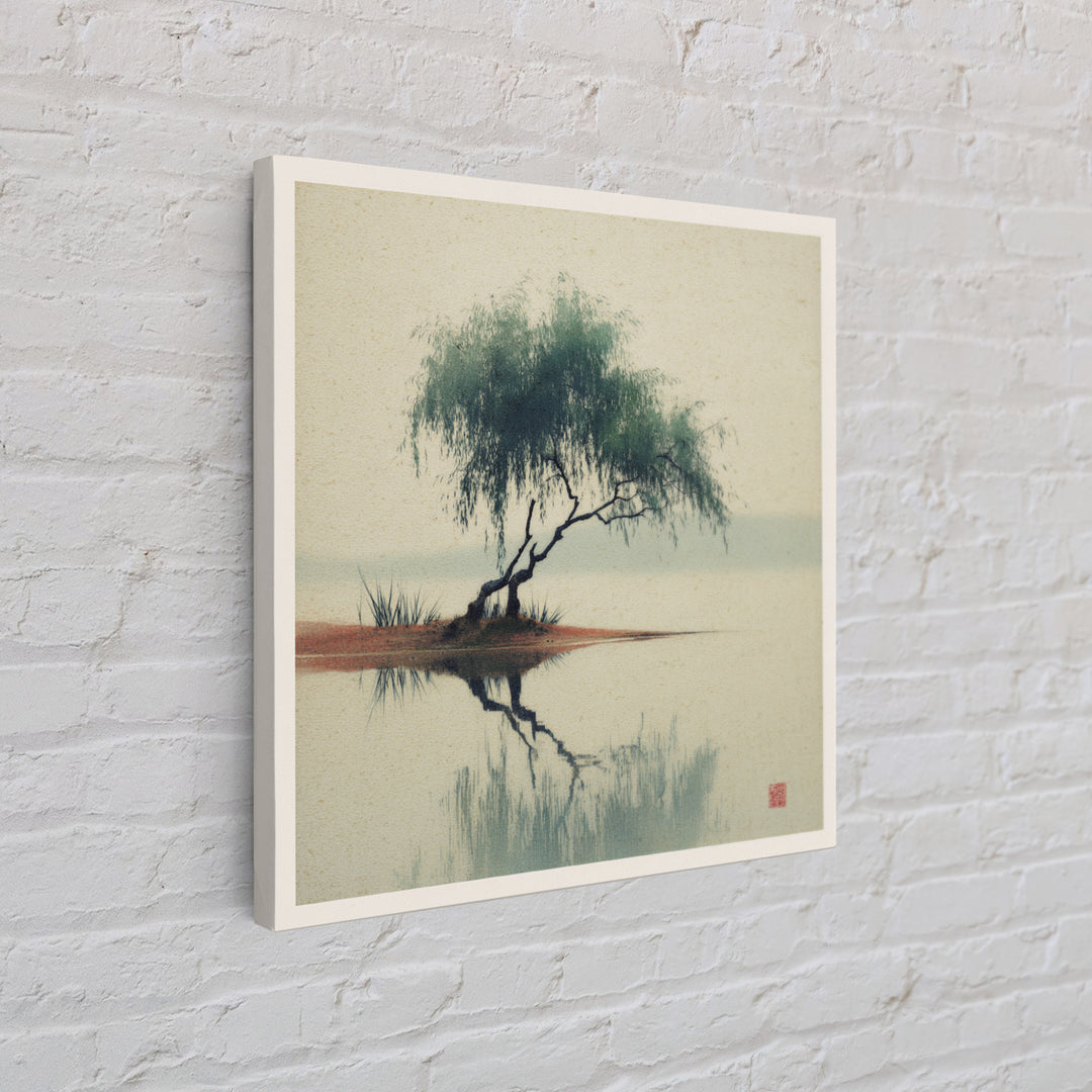 Willow Tree over a Reflective Pond Canvas Print, Asian Inspired Art, Spiritual Wall Art, Living Room Decor, Fine Art, Harmony, ASI-1x1-90