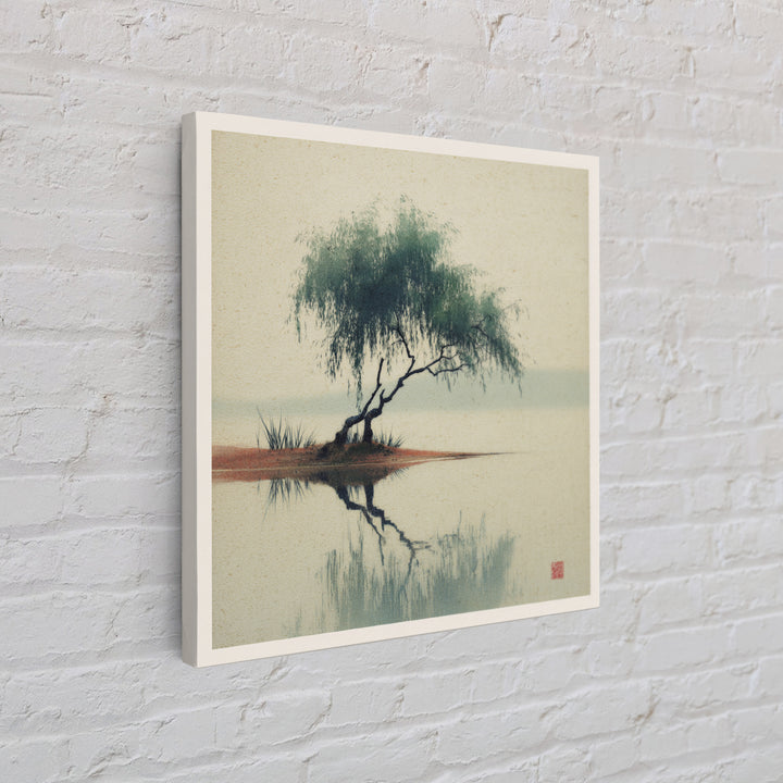 Willow Tree over a Reflective Pond Canvas Print, Asian Inspired Art, Spiritual Wall Art, Living Room Decor, Fine Art, Harmony, ASI-1x1-90