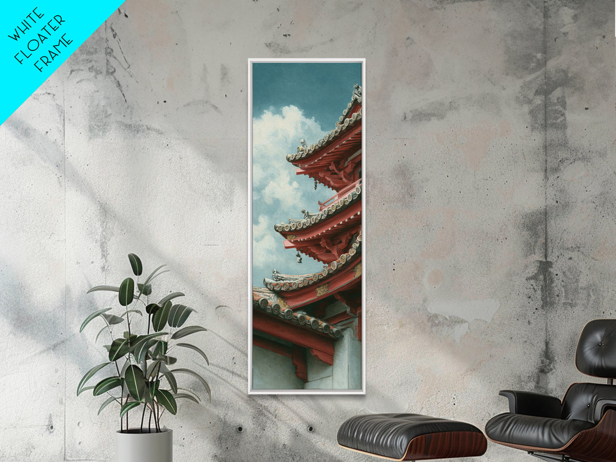 Temple Roof Detail Canvas Print, Asian Inspired Art, Bird Art, Living Room Decor, Fine Art, Harmony, Japanese Art Print, ASI-1x3-11