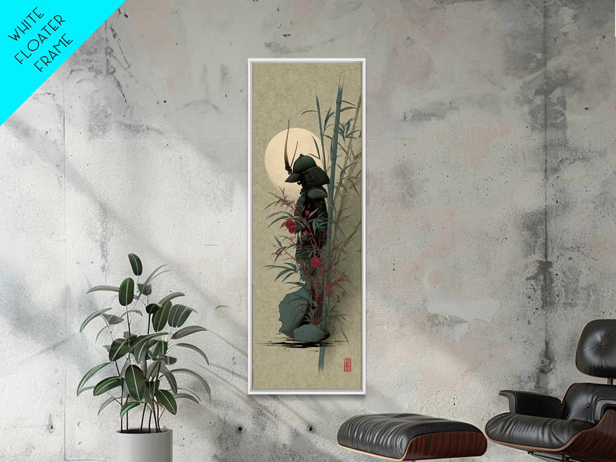 Samurai Helmet Still Life Framed Canvas Print, Asian Inspired Art, Poster, Living Room Decor, Harmony, Japandi Wall Art, ASI-1x3-19