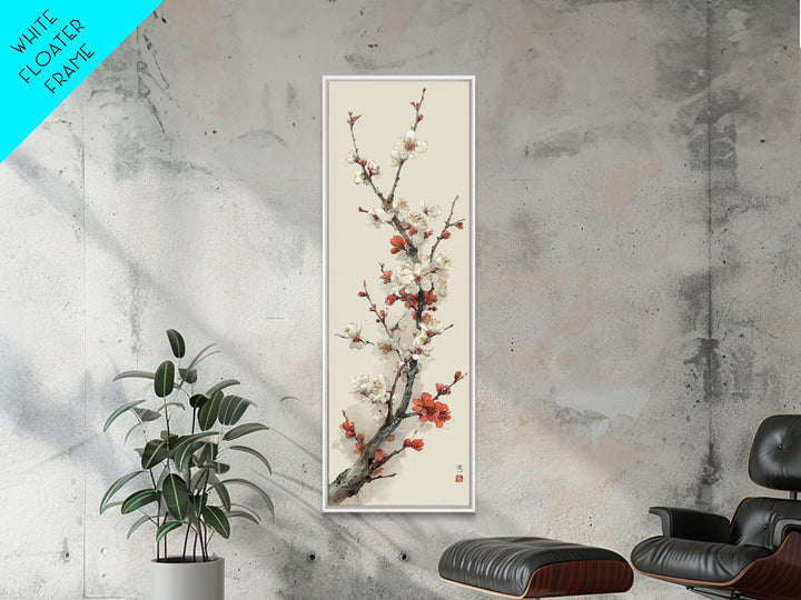 Plum Blossom Branch Painted Framed Canvas Print, Asian Inspired Art, Art Print, Living Room Decor, Oil Painting, Harmony, ASI-1x3-24